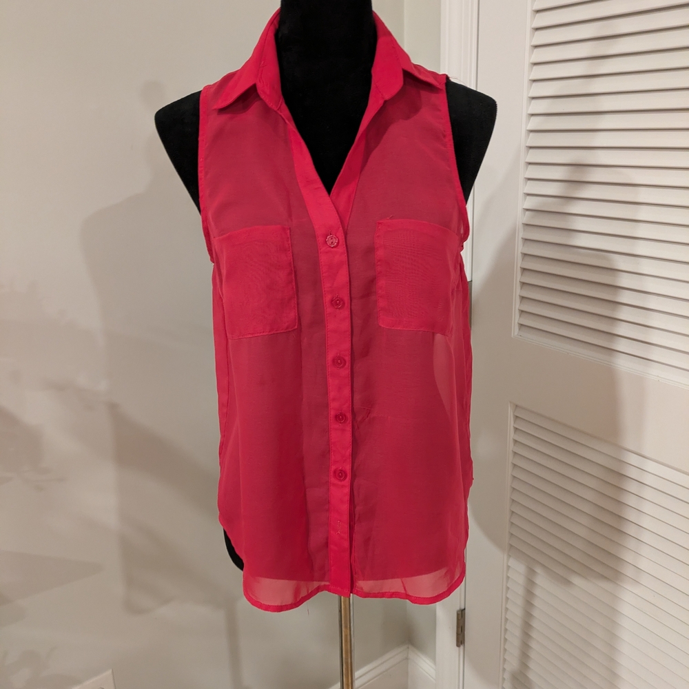 Wet Seal Vibrant Red Sheer Sleeveless Blouse Size Medium